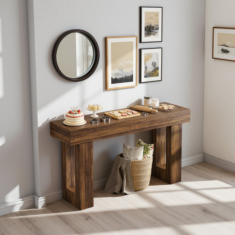 Elegant Console Table,Wooden Side Table, Rustic Brown
