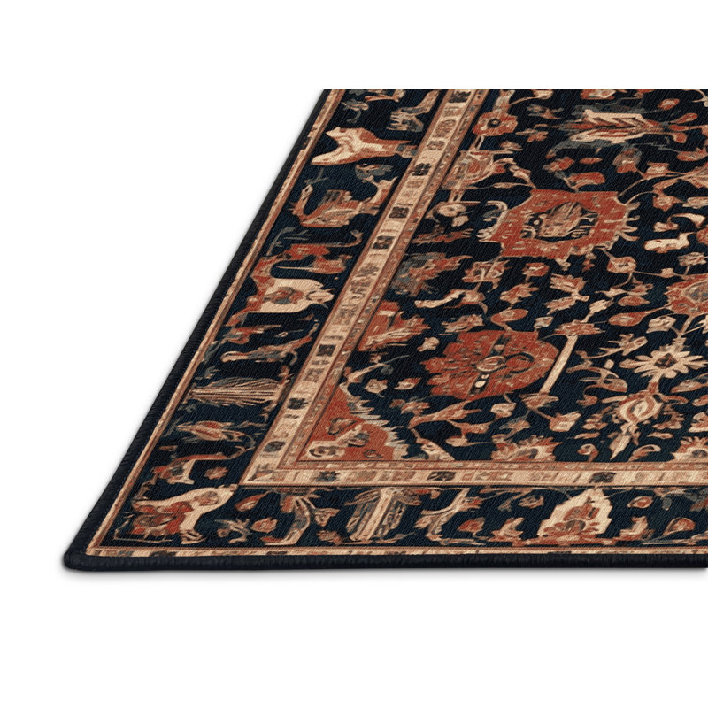 Tapis persan noir lavable à la machine, Carré 4 pi