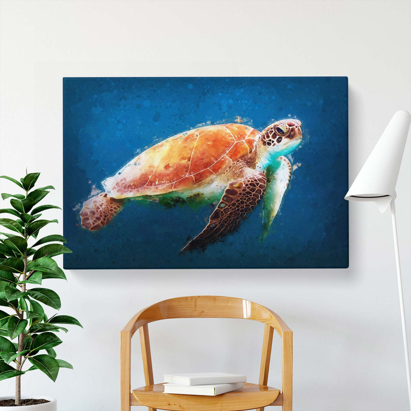 Sea Turtle In The Blue Ocean In Abstract - Wrapped Canvas, 40cm H x 60cm W x 3cm D