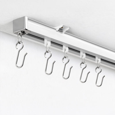 Ceiling Curtain Track System With Wall Mount, Silent Curtain Rail For Room Divider With Three Types Of Hooks, 6Ft - 9Ft, White