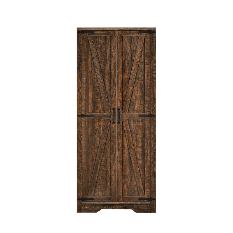 55" Tall Garage Storage Cabinet Asymmetrical Shelf for Cleaning Tool Organizer Rustic Wood , Brown