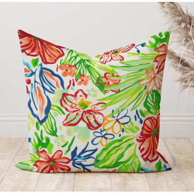 Housse de coussin d'extérieur multicolore à motif floral tropical