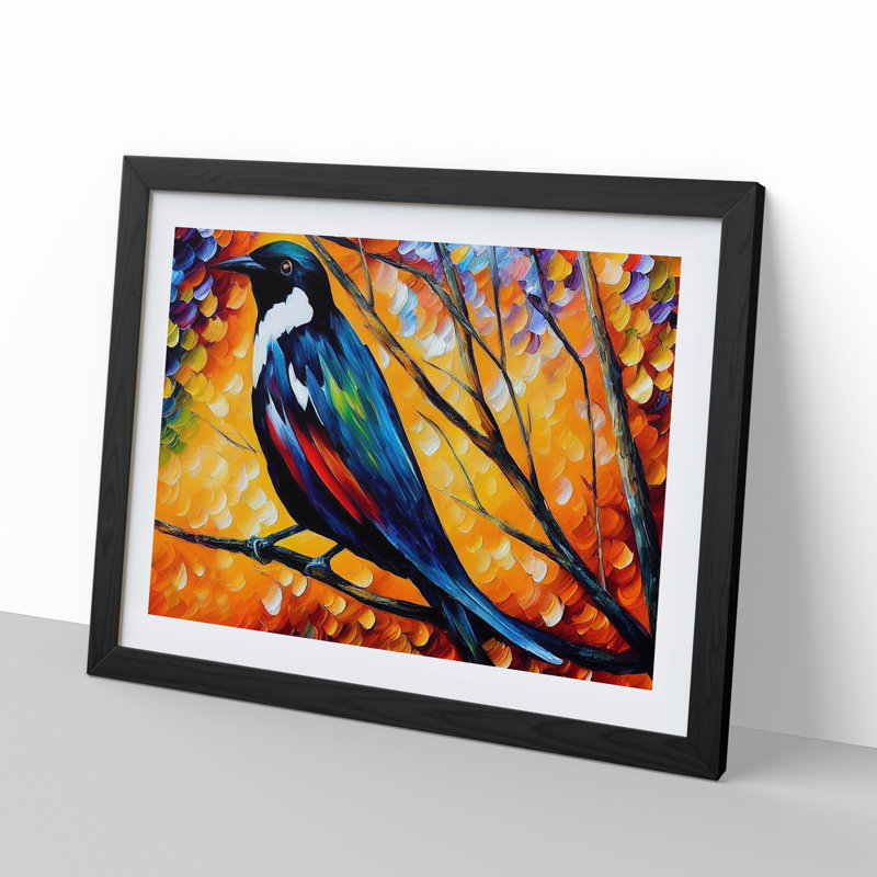 Magpie Bird Vol.5 Abstract - Single Picture Frame Painting, Black, 25cm H x 34cm W x 2cm D