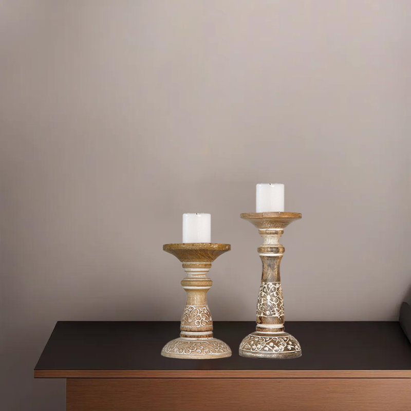 9'' H Wood Tabletop Candlestick