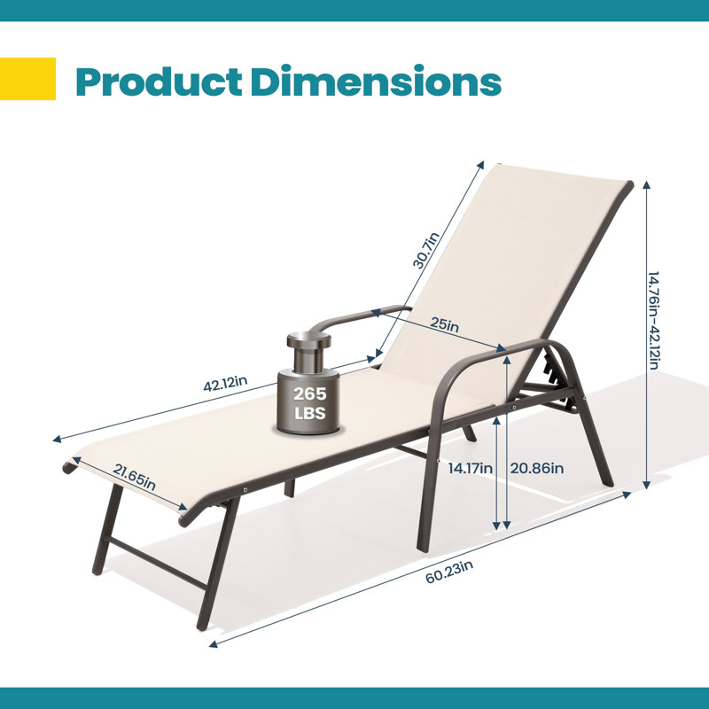 Reclining Aluminum Outdoor Chaise Lounge, Brown Frame/Light Beige Cushion