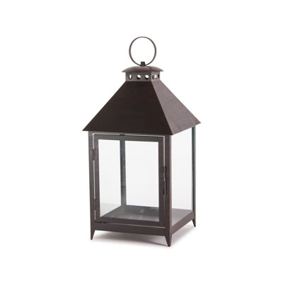 Ensemble de deux bougeoirs de lanterne géométrique en fer noir et verre