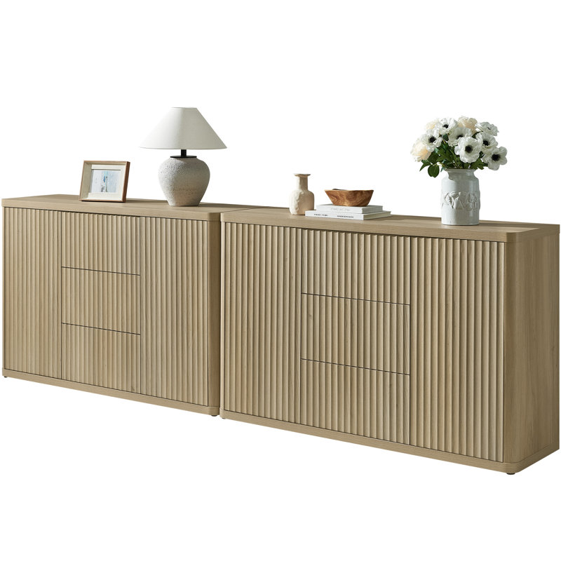 54.7'' W Modern 2-Door And 3-Drawer Fluted Sideboard With Adjustable Shelves, Gray Alder, 1