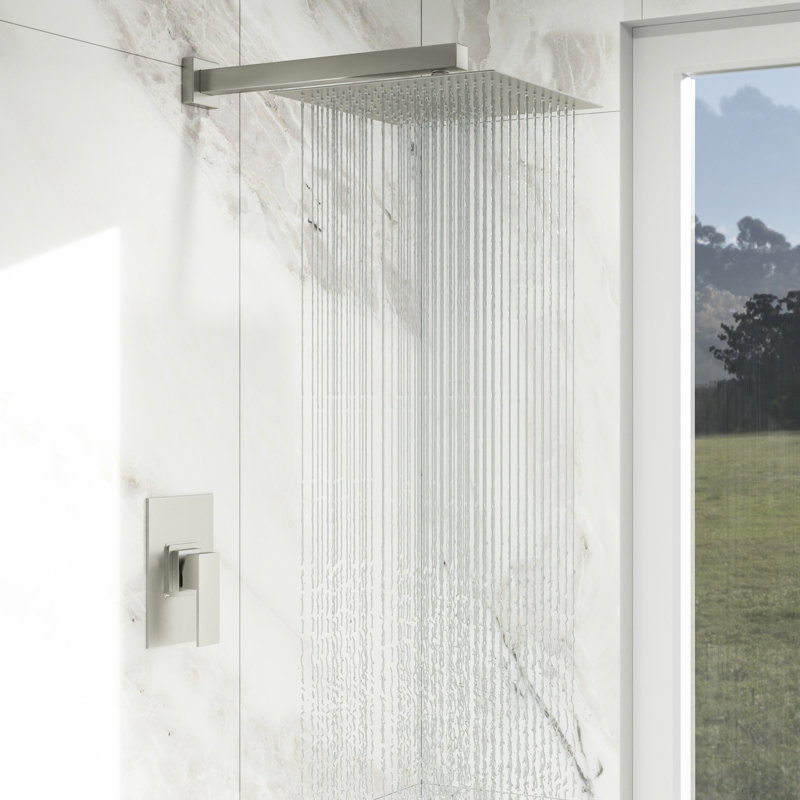 Robinet de douche en nickel brossé - Tête de pluie de 10 po et - valve équilibrée, fixation murale, installation facile superbe avec 10 pouces et valve pour installer l'éclairage