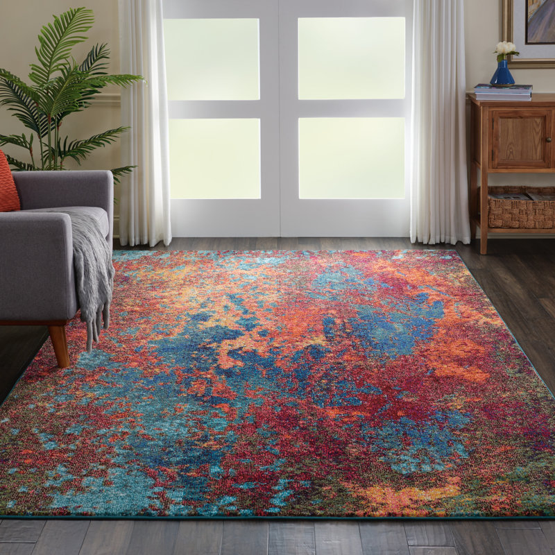 Velva Abstract Blue/Red Area Rug, Rectangle 6'7" x 9'7"