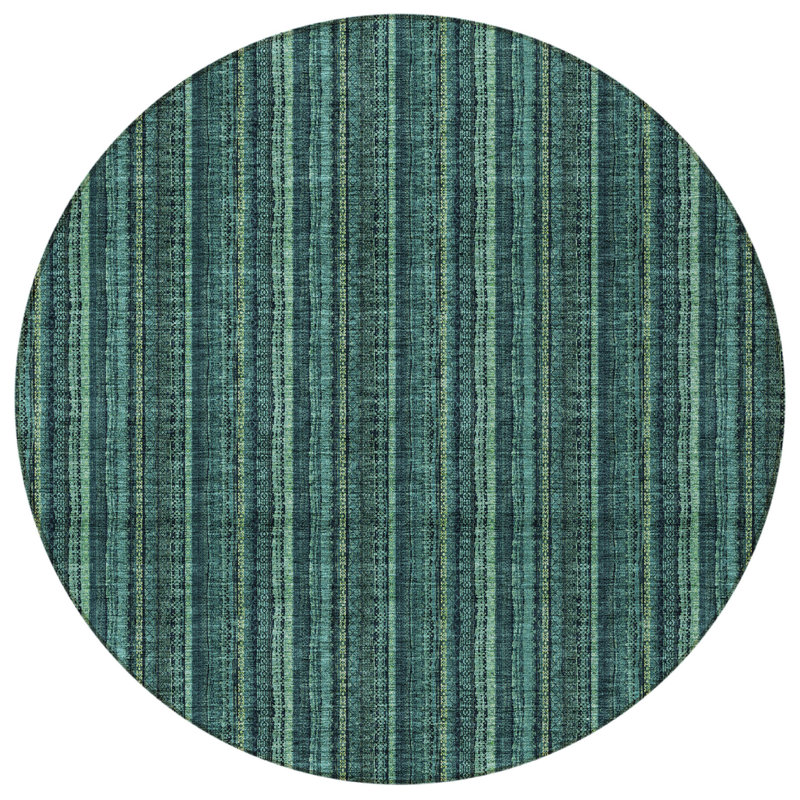 Tapis extérieur lavable rayé 8 pi bleu turquoise et vert menthe