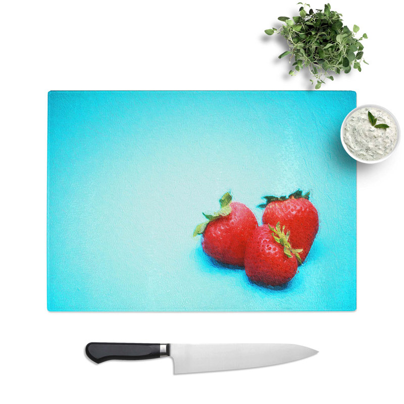 Tempered Glass Three Strawberries Chopping Board, 28.5 cm W x 20 cm L