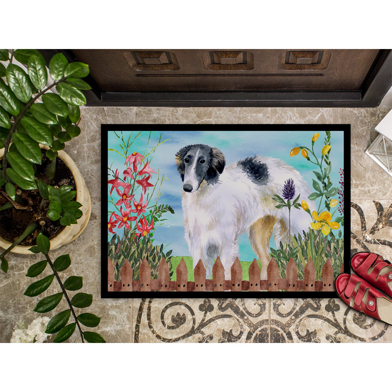 Tapis de porte pour l’extérieur antidérapant barzoï spring, Rectangle 1 pi 6 po x 2 pi 3 po