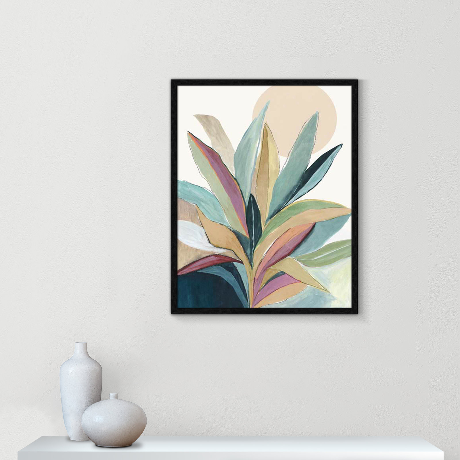 Sunny Bright Leaves I by Asia Jensen, Black Slim Unmatted Picture Framed, 29.5" H x 23.5" W x 0.75" D
