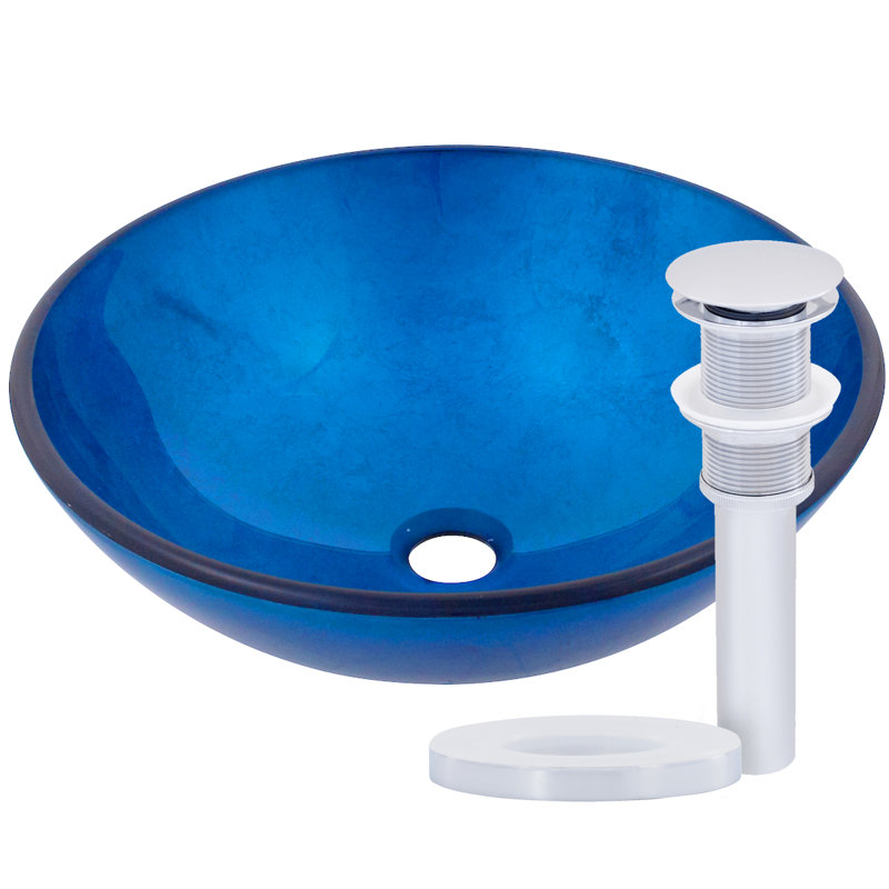 Novatto 16.5'' Blue Glass Circular Bathroom Sink, Chrome