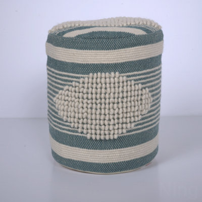 Fabric Upholstered Cylindrical Pouf Ottoman