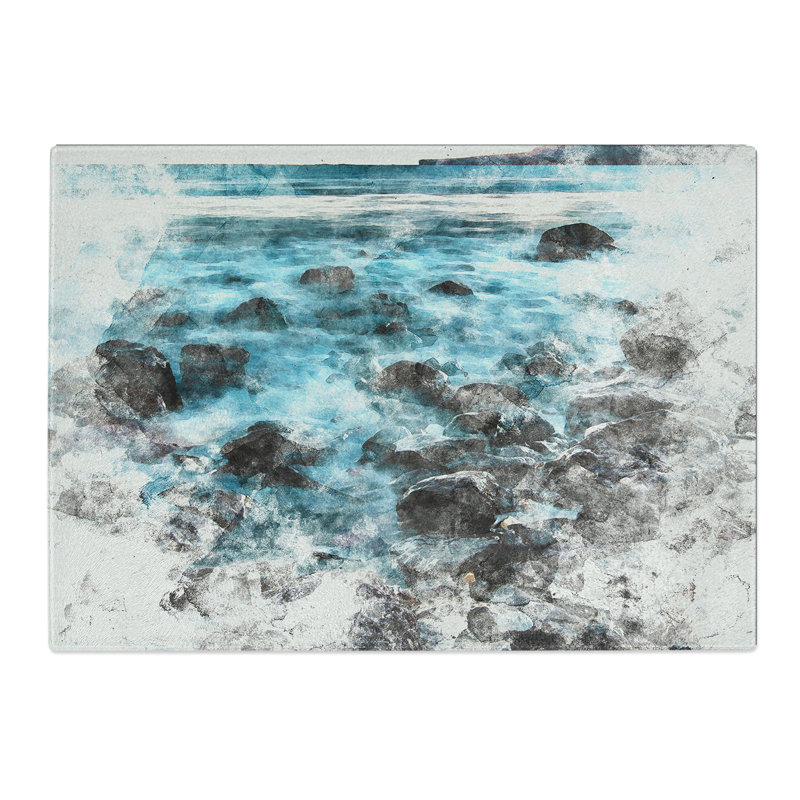 Tempered Glass the Shoreline of Lanzarote in Spain Chopping Board, 20 cm x 28.5 cm