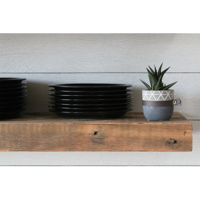 Reclaimed Barn Joist Deep Floating Shelves with Low Profile Brackets, Brown, 2.5" H x 24" W x 11" D