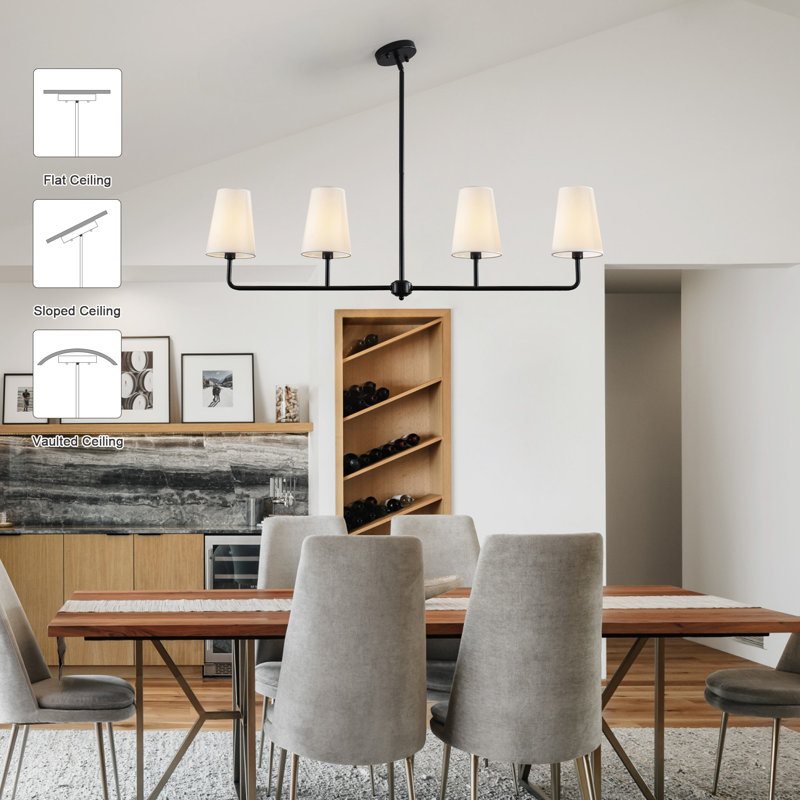 4-Light 47.63 inch Dimmable Modern Linear Kitchen Island Chandelier With Cone Fabric Shades , Black