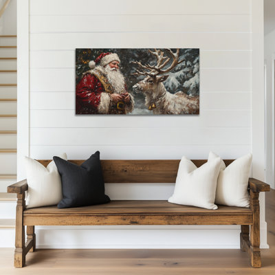 Art mural en toile de Noël GUTTATY, renne des Fêtes classique et décoration de scène de père Noël, affiche murale chaleureuse d'hiver enneigée pour décoration de salon, chambre à coucher, chemin de traverse, 32 x 16 po