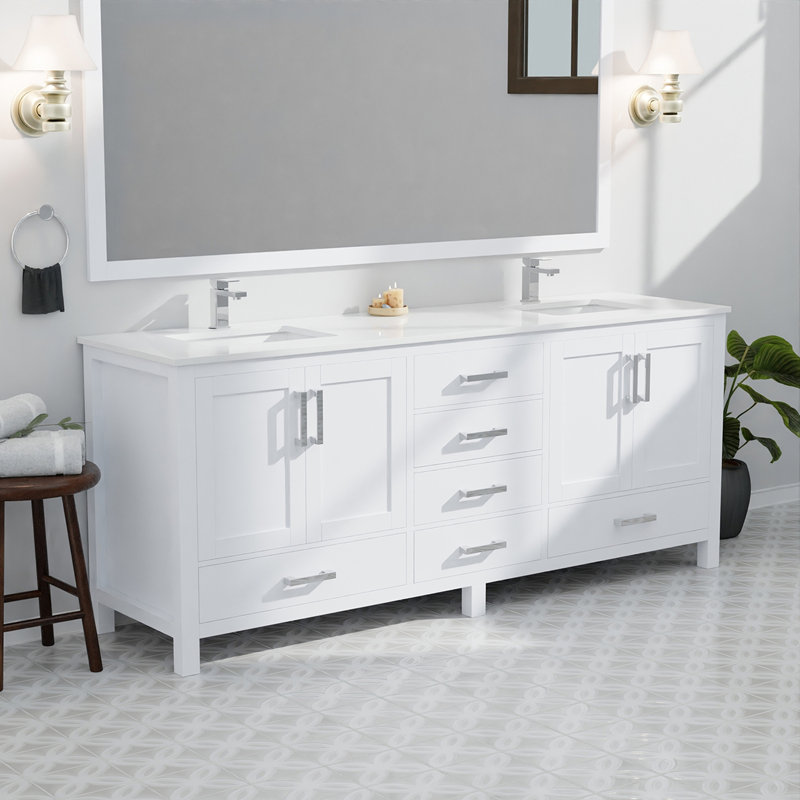Double Bath Vanity with Carrara Top, Quartz