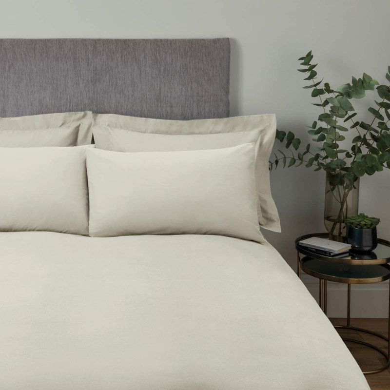 Anan Solid Colour Duvet Cover Set with Pillowcases, Ivory, Kingsize Duvet Cover + 2 Standard Pillowcases