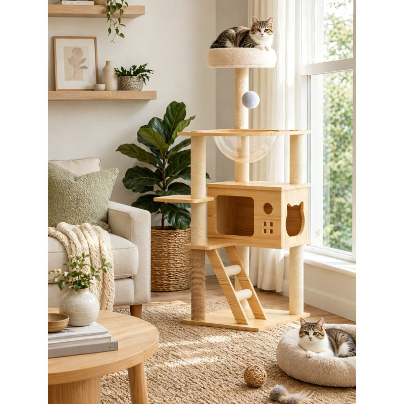 Arbre à chat d'intérieur en bois pour chat, tour d'activité multiniveaux