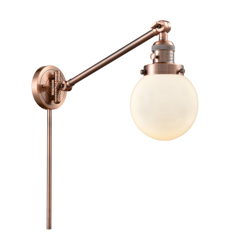 Lampe murale avec bras pivotant 6 po Shauna Beacon, Blanc mat, Incandescente, Cuivre antique
