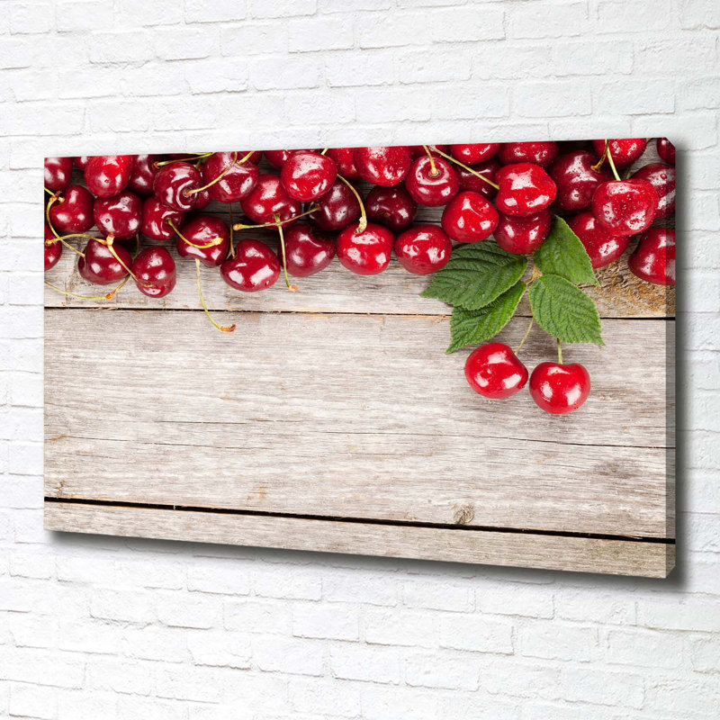 Cherries On Wood - Wrapped Canvas Print