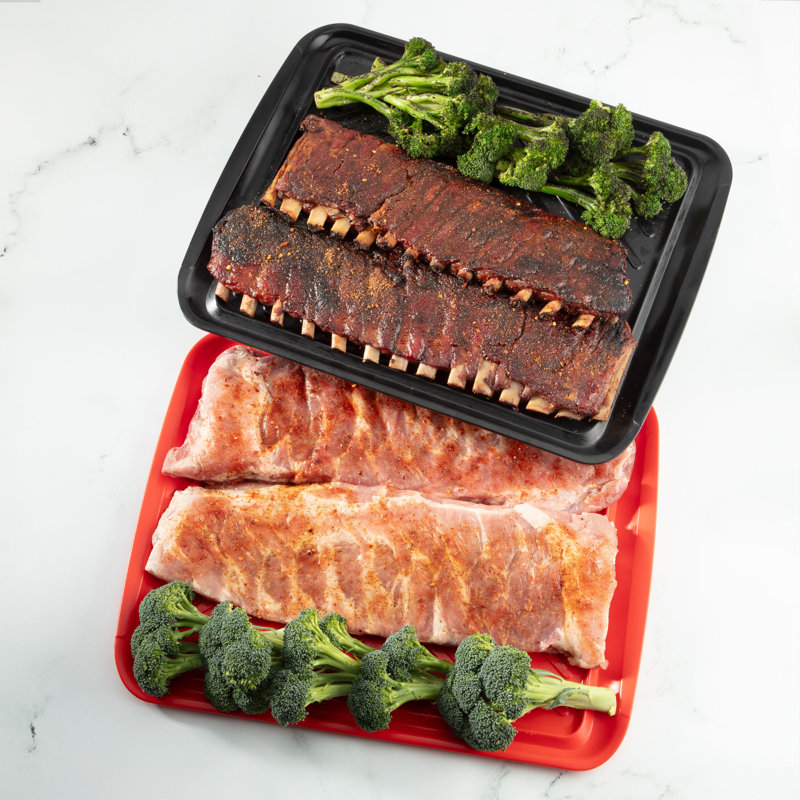 Large Black and Red Melamine Grilling Prep and Serve Trays
