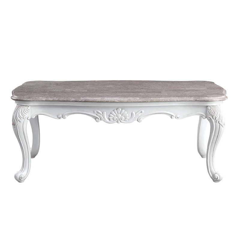 Table basse Ciddrenar, plateau en marbre et finition blanche