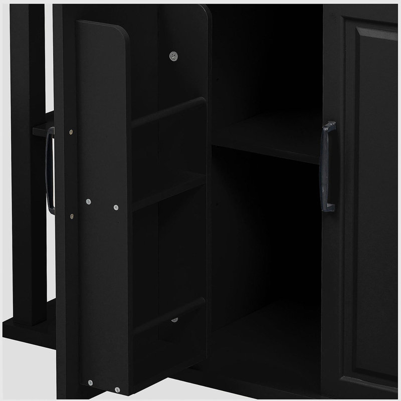 47-inch telescopic dining table kitchen island, rubberwood faced kitchen dining table with internal storage shelves, power outlet, kitchen island with 2 drawers and 2 cabinets, black