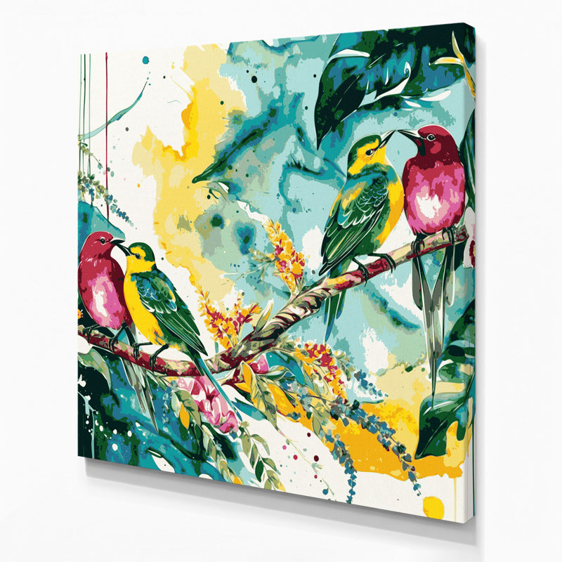 «Hawaiian Bird Pairs», art mural sur toile beige, H 12 po x l 12 po