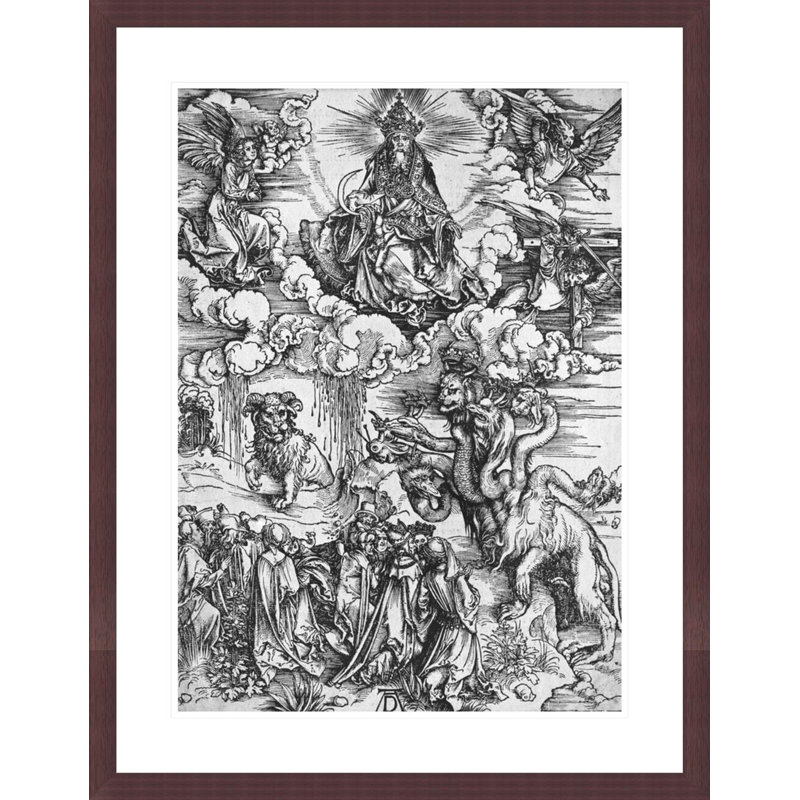 Scène de l'Apocalypse Le dragon à sept têtes et dix cornes (gravure sur bois) (photo noir et blanc) par Albrecht Dürer
