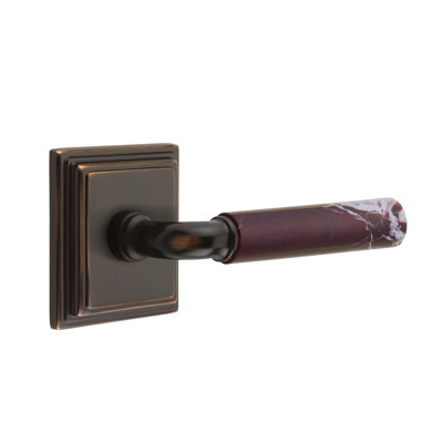 Ensemble de leviers de passage Emtek Select avec rosette Wilshire et tige R-Bar, levier en marbre Rosso Levanto droit