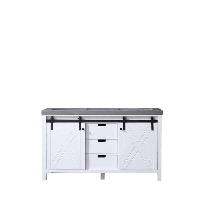 Marsyas 60 in W x 22 in D Double Bath Vanity Top, White, Gray Quartz
