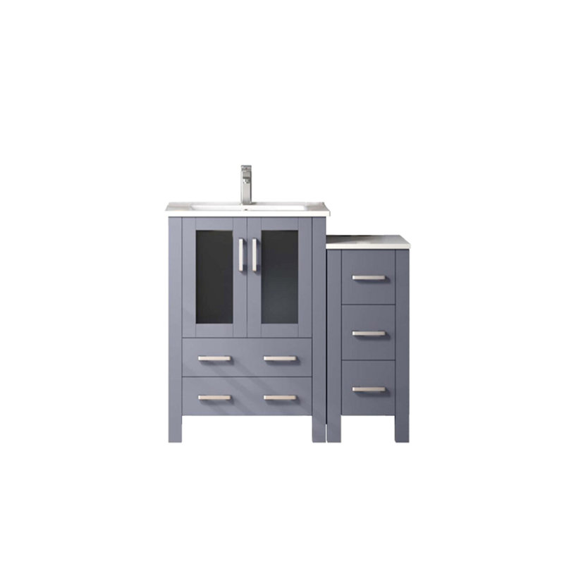 Meuble-lavabo gris foncé l 36 po x P 18,25 po avec armoire latérale, comptoir et robinet en céramique blanche, résistance aux égratignures, aux taches et aux chocs dans la salle de bain