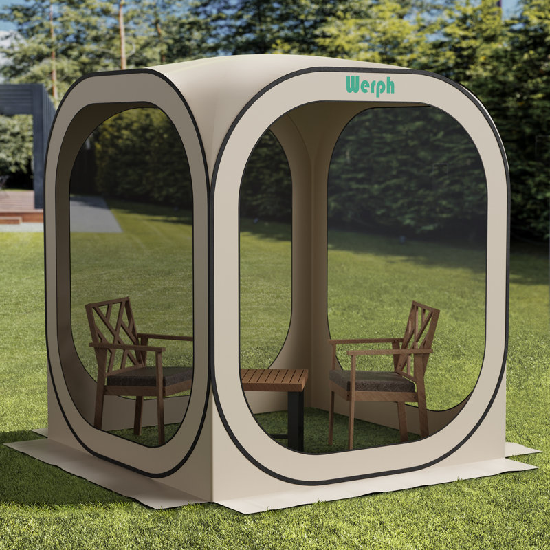 Pavillon de jardin permanent en métal L 6 pi. D Auvent escamotable portatif, Beige
