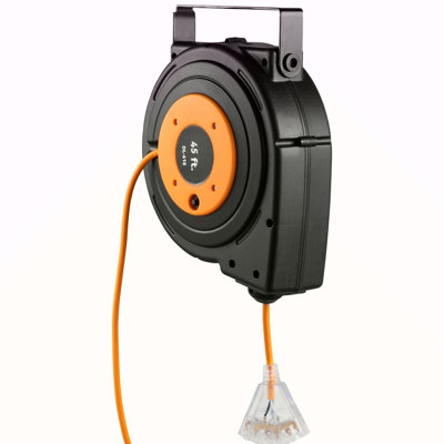 Retractable Extension Reel, Heavy Duty 12AWG/3C SJTOW Power Cord 45 FT 12AWG, Black