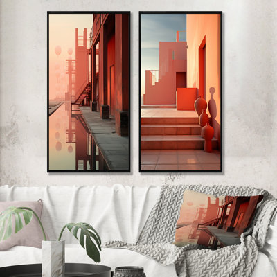 Minimal Industrail Peach Projection - ensemble d'art mural sur toile House