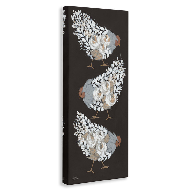 Rustic Gray and White Chicken Botanical Canvas Wall Art