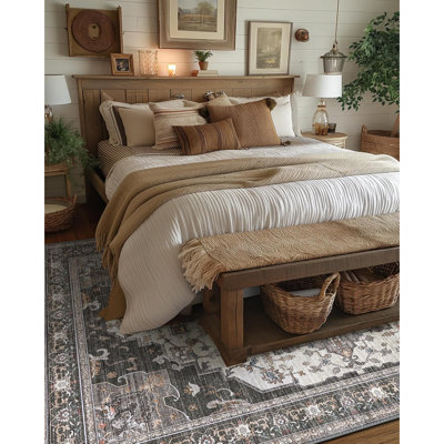 Carpettes 10 x 14 pour la chambre à coucher du salon, grand tapis moderne et lavable Boho, tapis à poils courts avec envers antidérapant pour la salle à manger, gris foncé