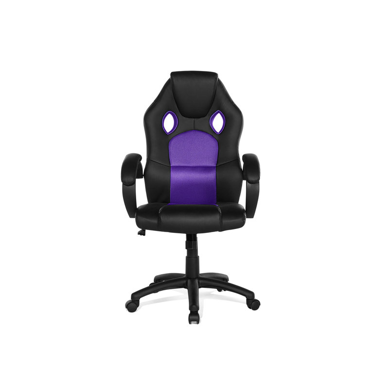 Symple Stuff Faux Leather Swiveling PC & Racing Game Chair, Purple/Black
