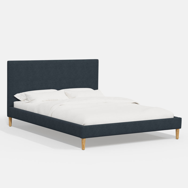 Lit plateforme Olivet, Lin bleu marine classique, Queen