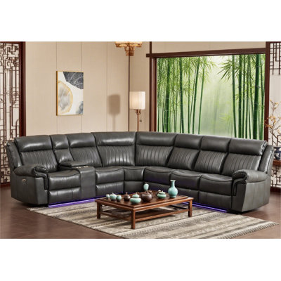 Ronae 3 - Piece Vegan Leather Power Reclining Sectional with Wireless Charger Speaker and USB