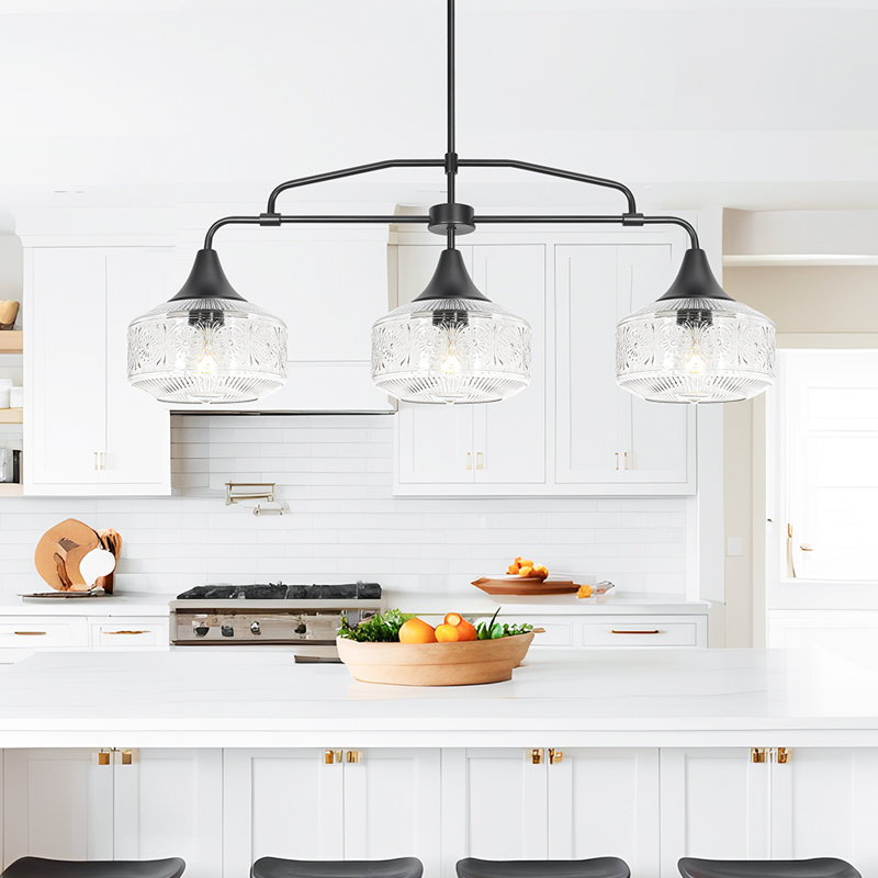 3-Light Black Kitchen Island Light, Matte Black