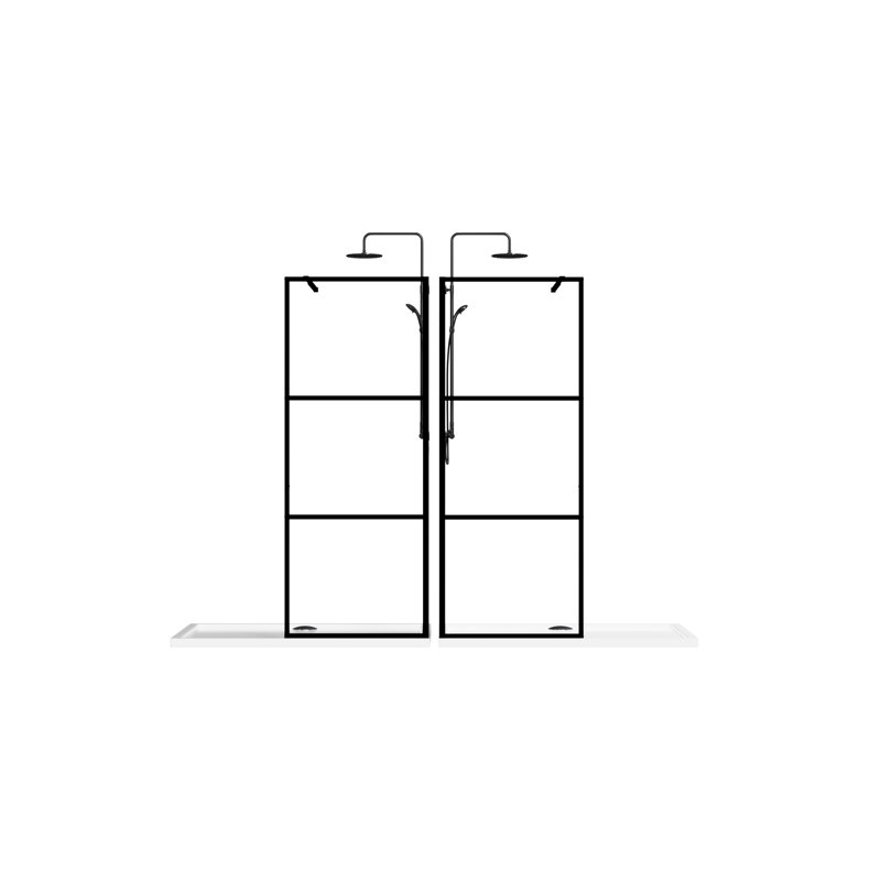 Porte moustiquaire de douche à porte de 34 po pour cadre de peinture noire, support réglable en verre trempé épais, conception d'installation nécessaire