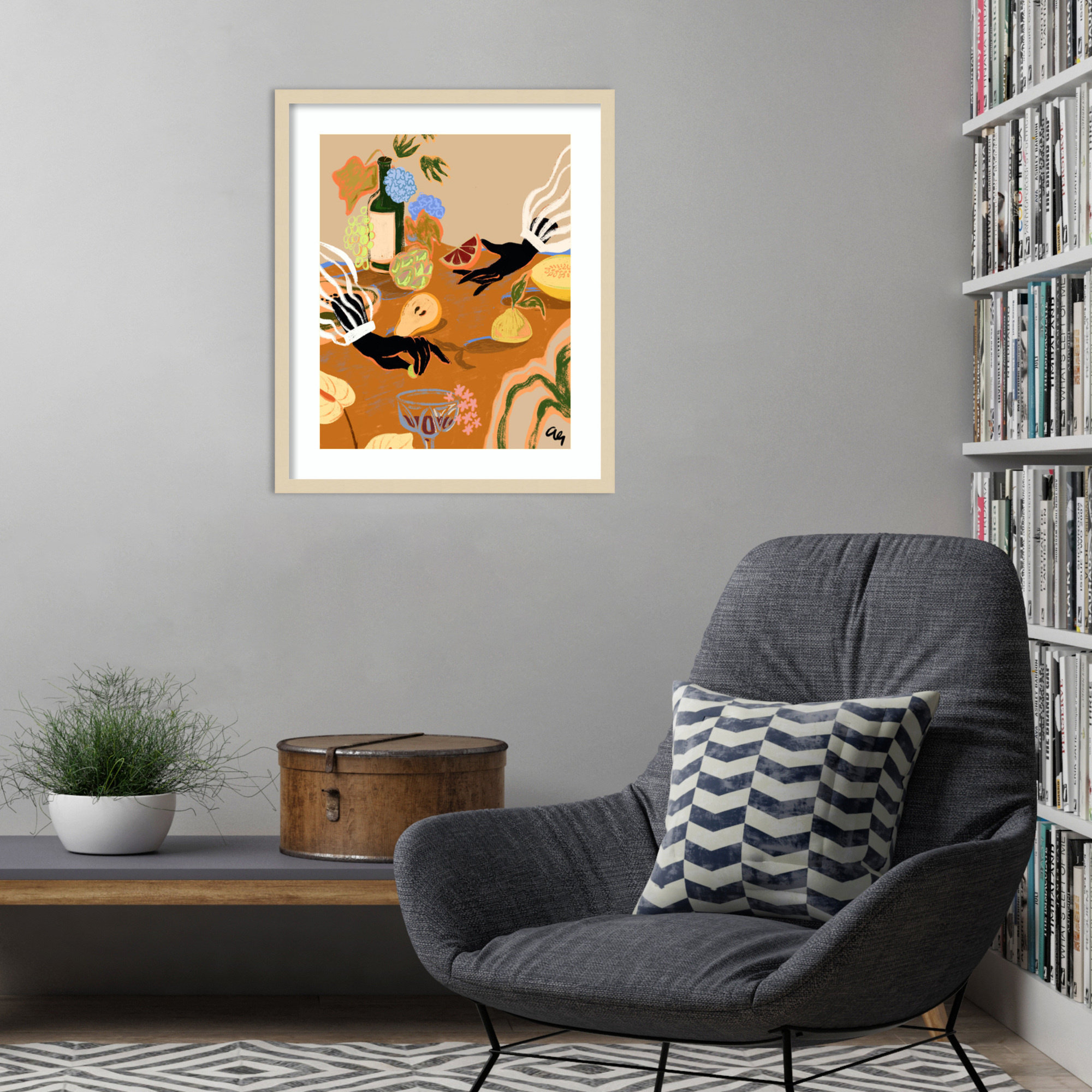 Handful of Love (Fruit) by Arty Guava Wood Framed Wall Art Print, Brown, 25" H x 21" W