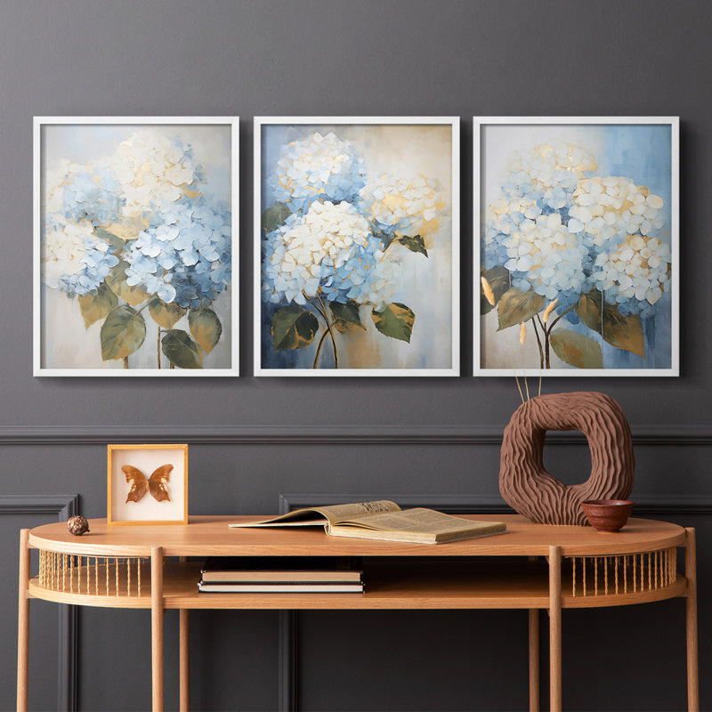 Étude florale, série XXXIX, ensemble de 3 estampes numériques, prêt à accrocher, Cadre blanc, H 10 po x l 8 po