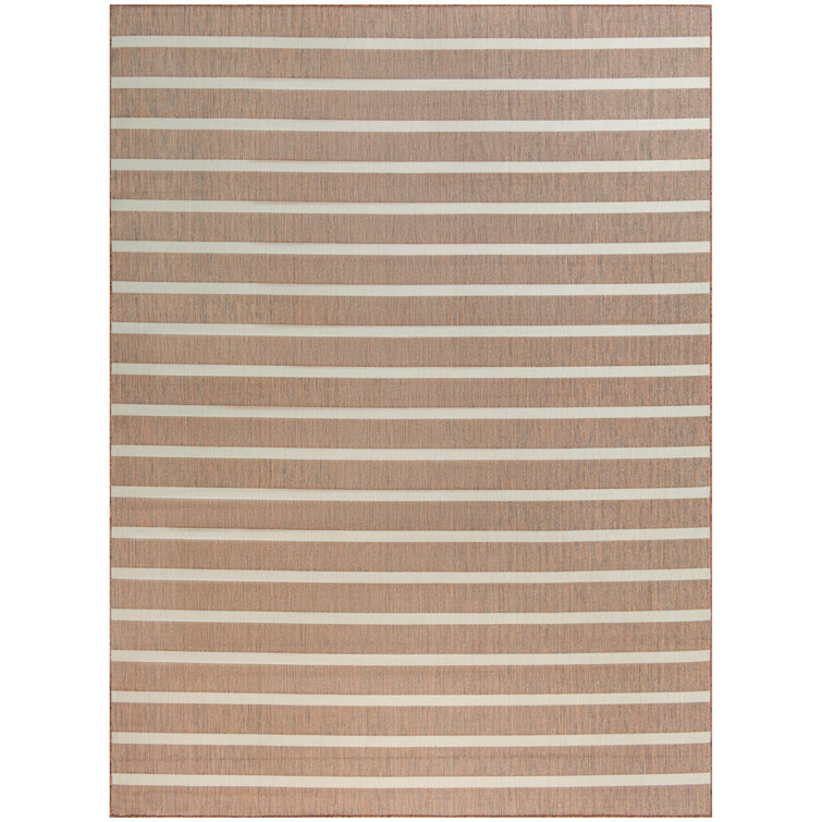 Rectangle Tordis Striped Machine Woven Polyester/Polypropylene Indoor/Outdoor Area Rug in Jute Ivory