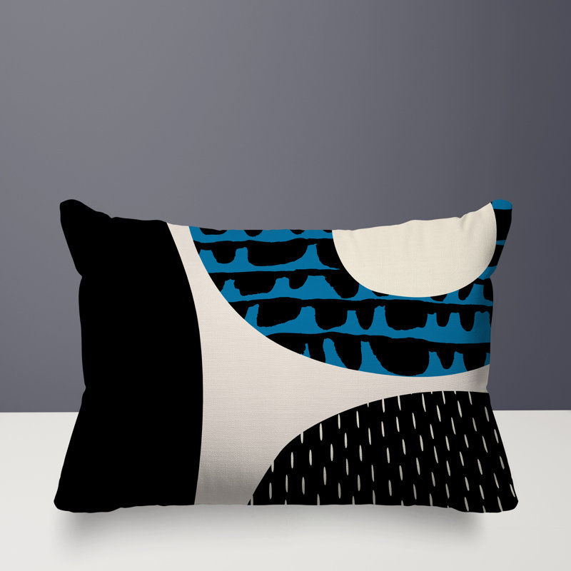 Coussin lombaire réversible intérieur / extérieur Vikka, H 14 po x l 20 po, Turquoise / noir / blanc cassé